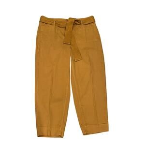 LOFT Women's Petite 14 Brown Twill Belted Ankle Pants